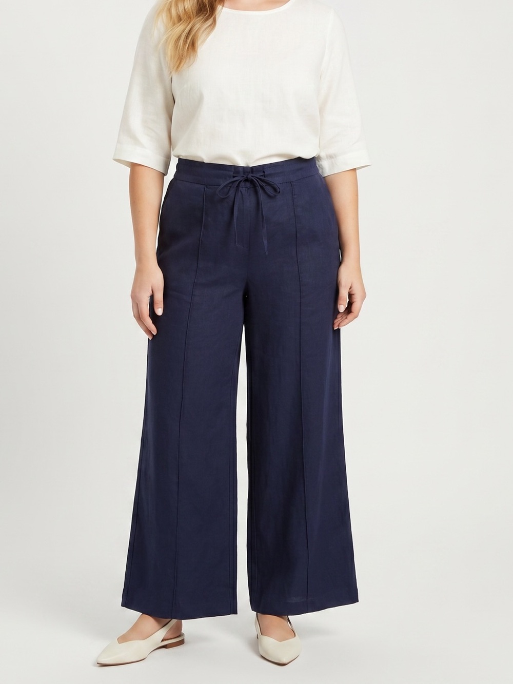 MANDARIN BLUE High Rise Wide Leg Linen Pants